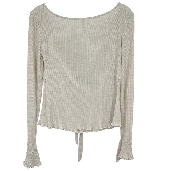 Free People Say When Long Sleeve Size Small Waffle Knit Ruffle - Picture 6 of 9